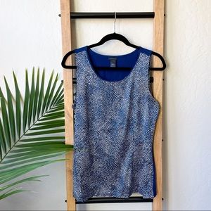 Ann Taylor Blue and White Speckled Relaxed Fit Sleeveless Tank Top